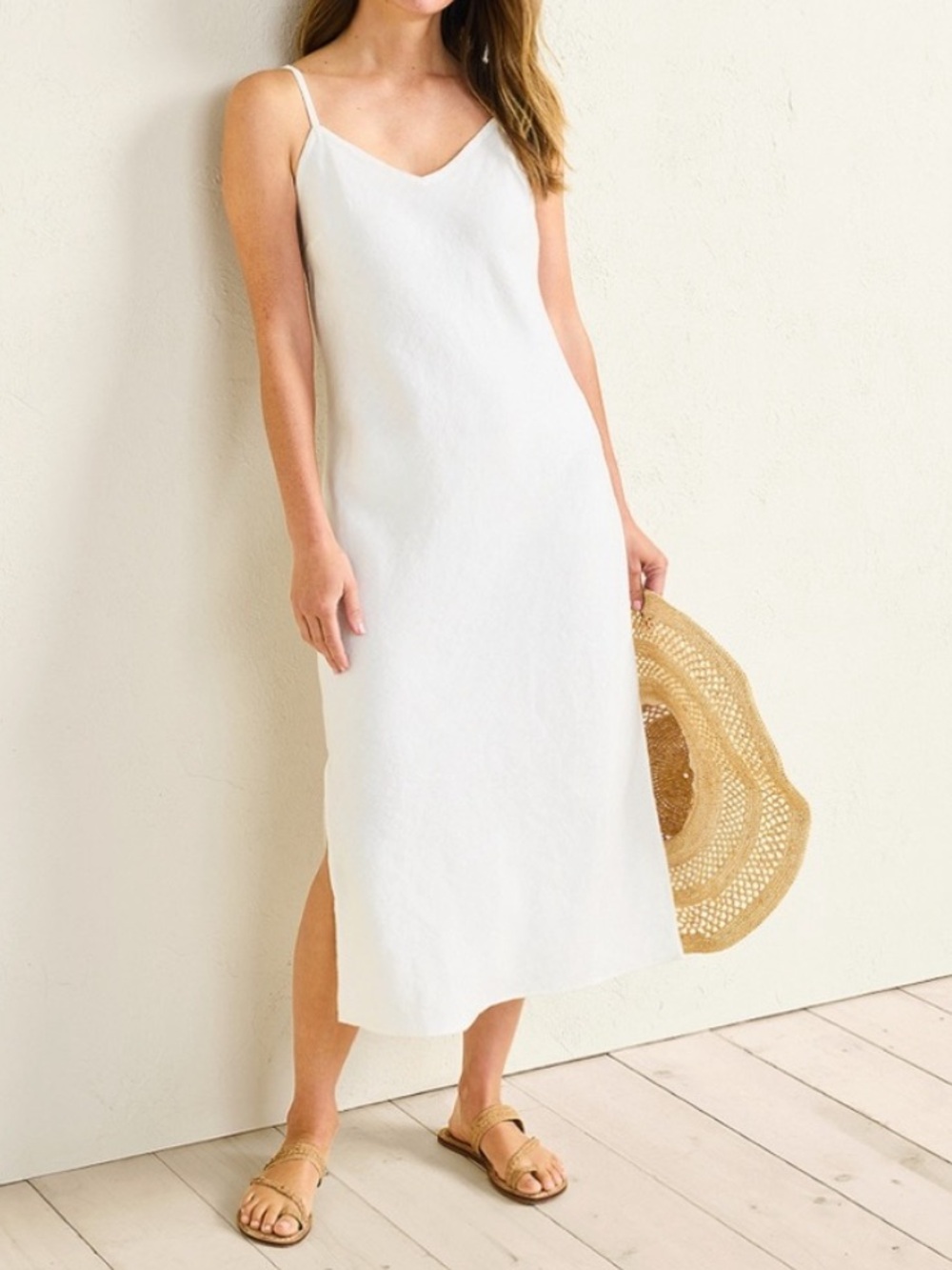 Garnet Hill European Flax 100% Linen White Maxi Slip Dress NWT